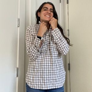 J.Crew Boy Fit Plaid Popover Shirt Grey White S